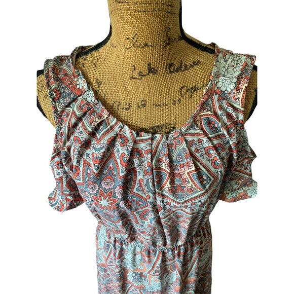 ✌️ 2/$40 ✌️ Boho Lauren Conrad Cold Flutter Shoulder Midi Dress sz Medium - Picture 2 of 8